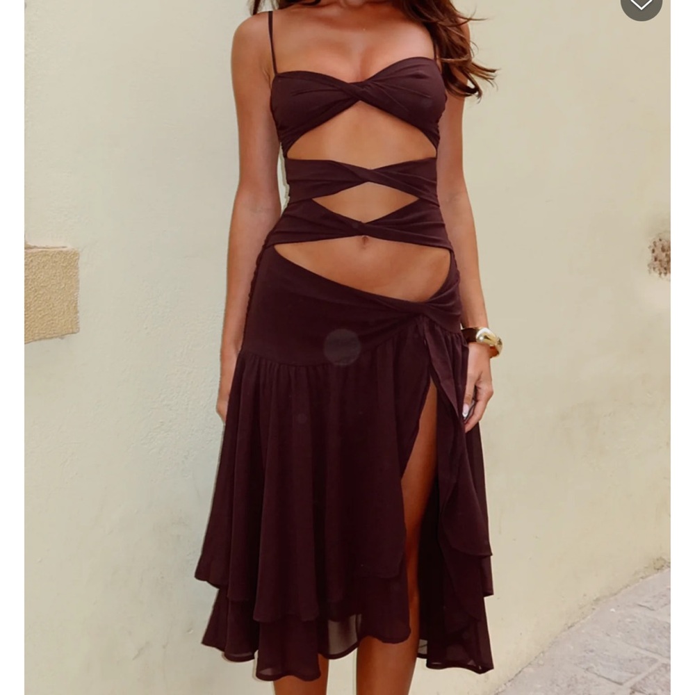 White Fox Boutique Asymmetrical Brown Dress